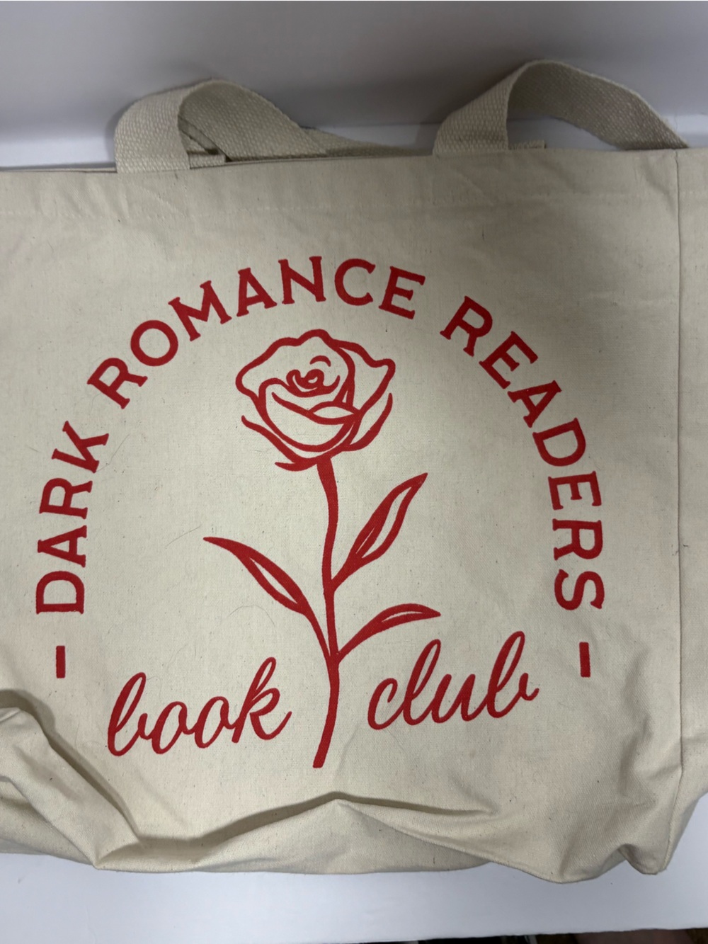 Canvas Book Club Tote Bag in Natural with Red Print